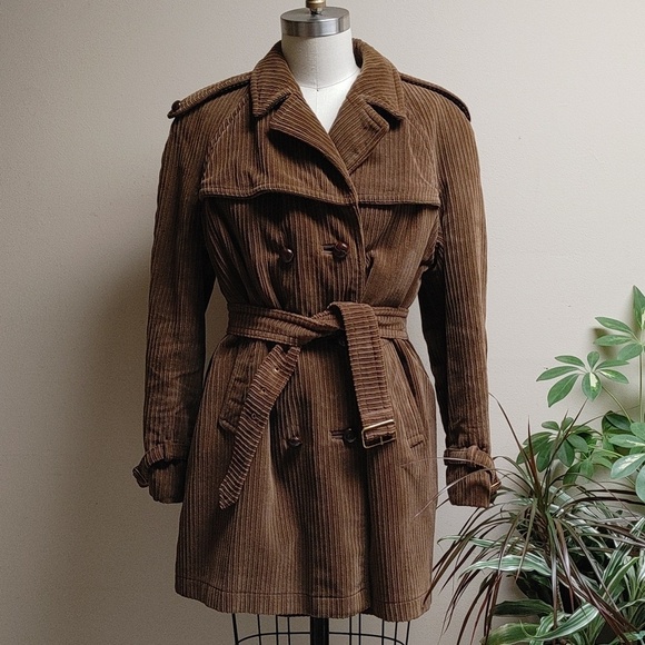 Vintage Jackets & Blazers - Vintage Corduroy Short Trench Coat